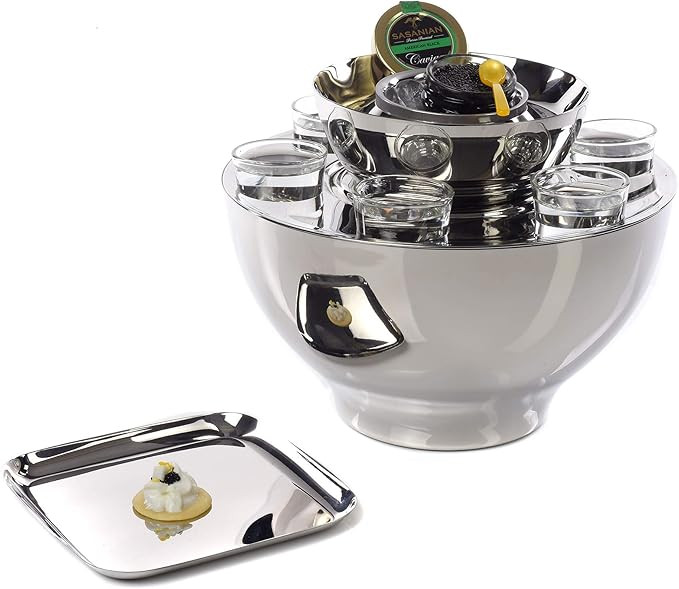 IMPULSE! Vienna Stainless Steel 6 Shot Glass Set and Caviar Serving Bowl | Amazon (US)