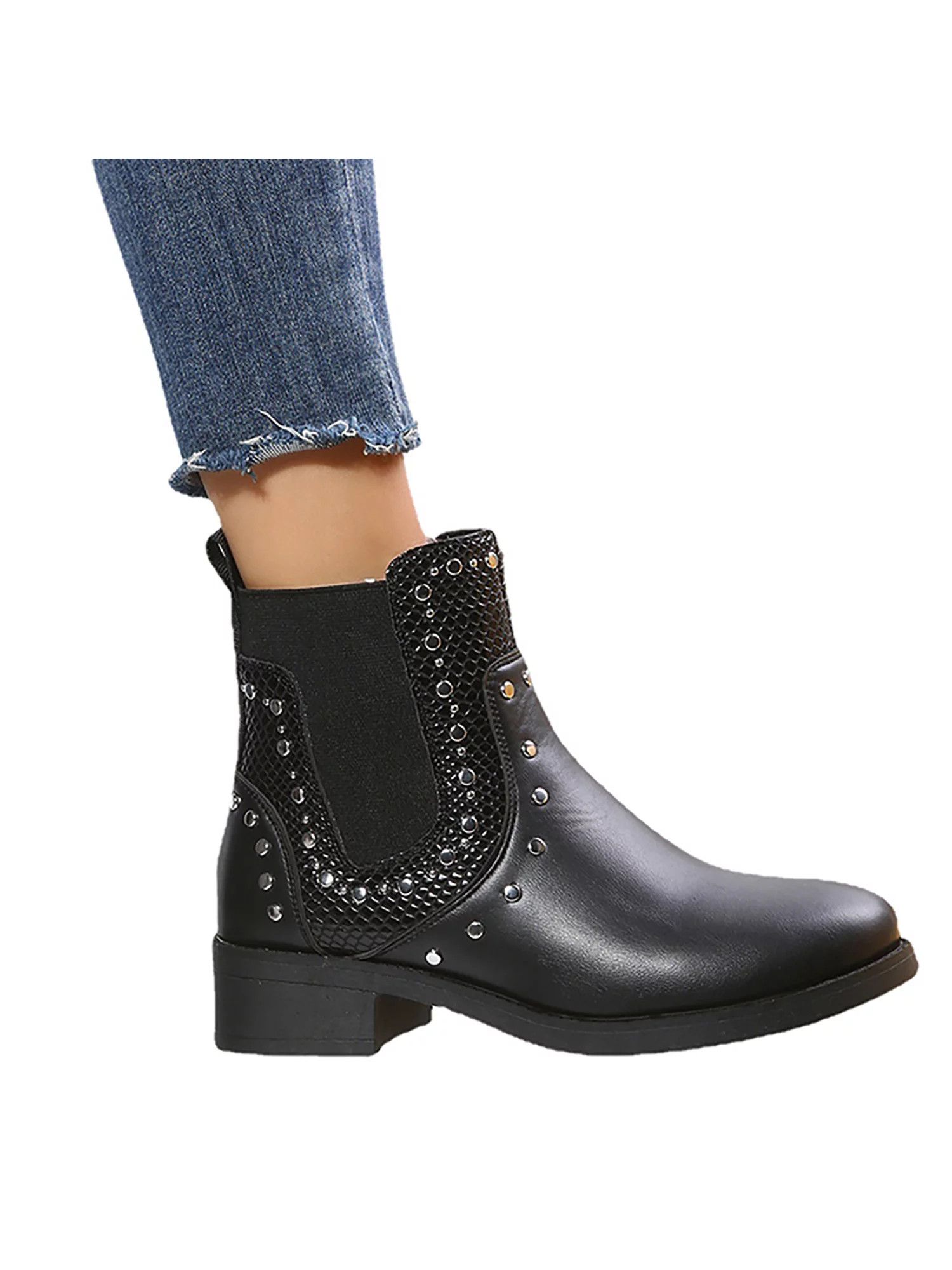 SIMANLAN Women Lightweight Winter Shoes Fashion Studded Chelsea Boot Casual Wear Resistant Elasti... | Walmart (US)