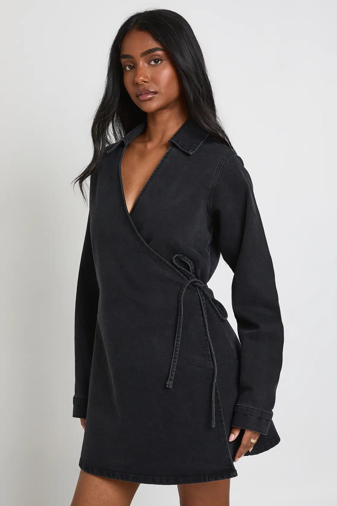 Washed Black Wrap Front Denim Dress | Boohoo | Boohoo.com (UK & IE)