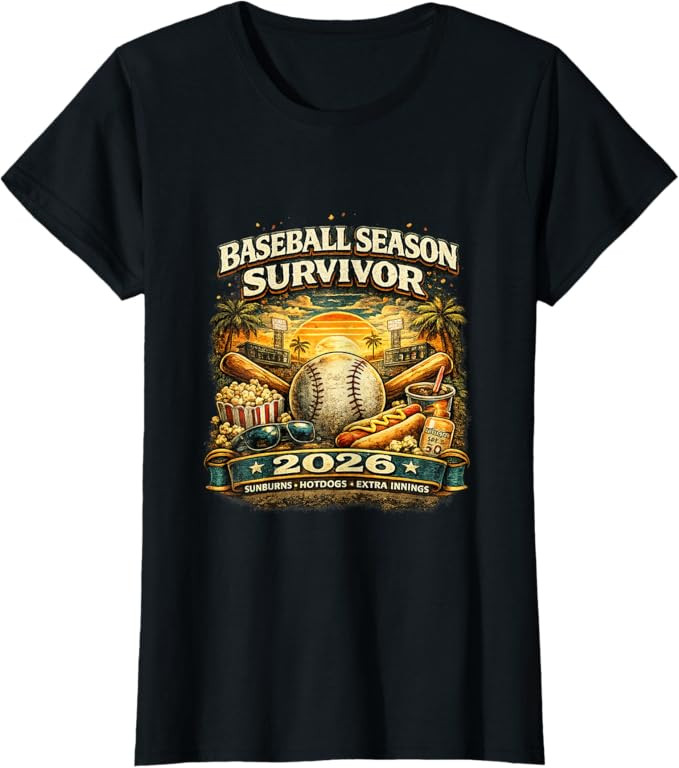 Baseball Season Survivor 2026 Funny Fan Vintage Sunset T-Shirt | Amazon (US)