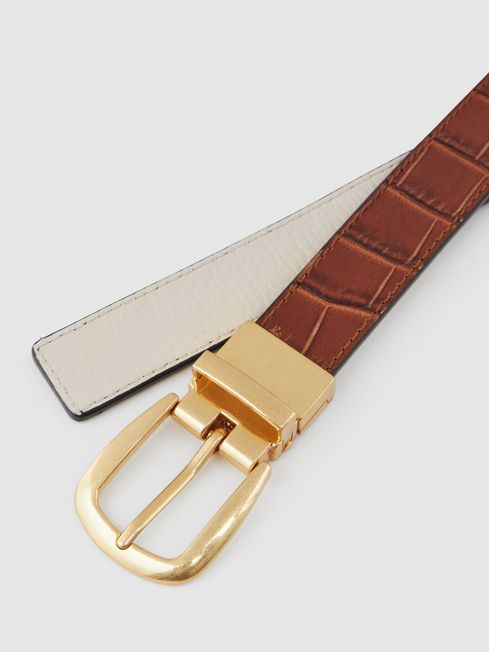 Reiss White/Tan Madison Reversible Leather Belt | Reiss UK
