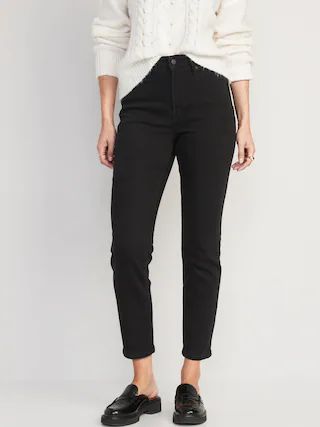 High-Waisted O.G. Straight Black-Wash Built-In Warm Ankle Jeans for Women | Old Navy (US)