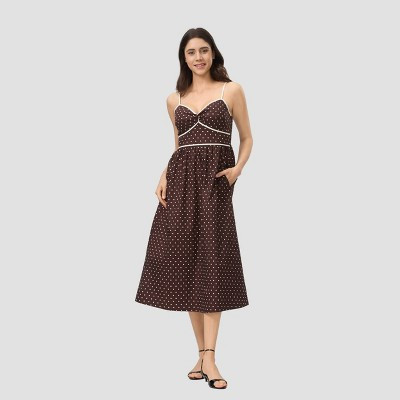 Women's Twist-Front Midi A-Line Dress - A New Day™ Brown Polka Dots M | Target