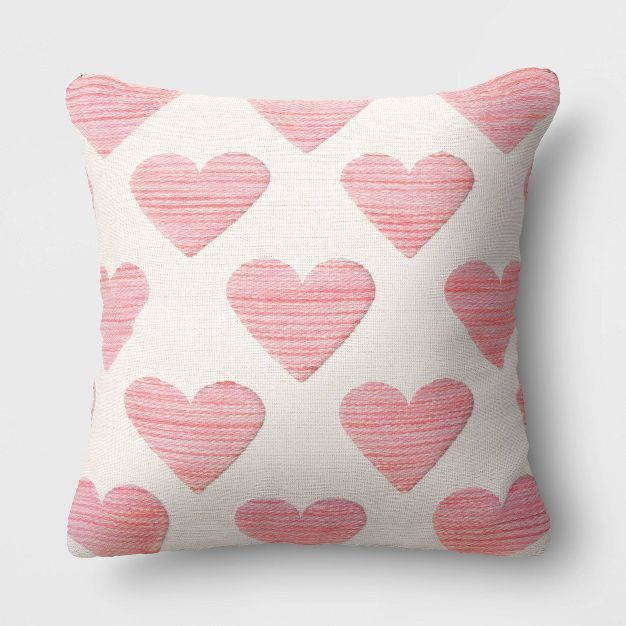 Textured Hearts Cotton Square Throw Pillow Ivory - Threshold™ | Target