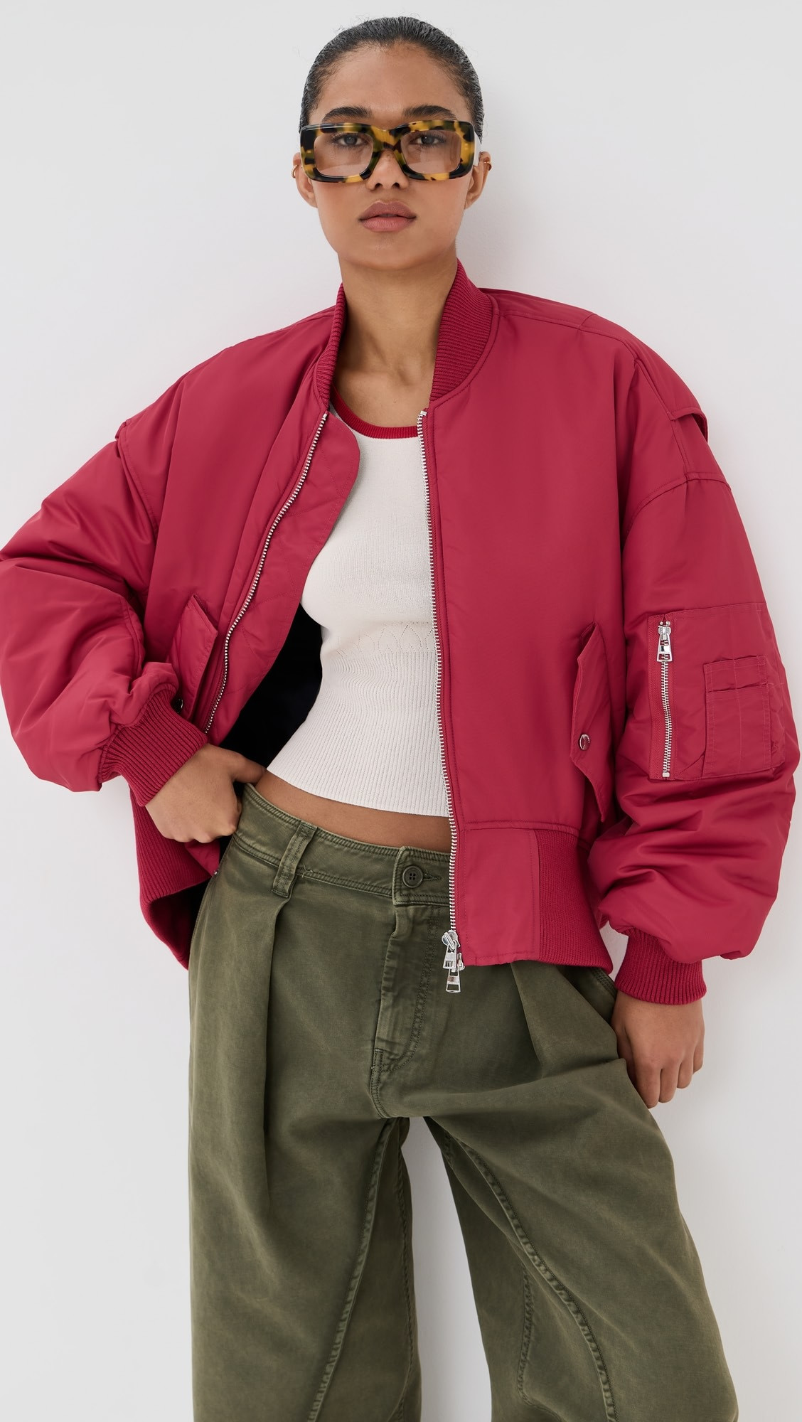 Oversized Curved Hem Bomber Jacket | Shopbop