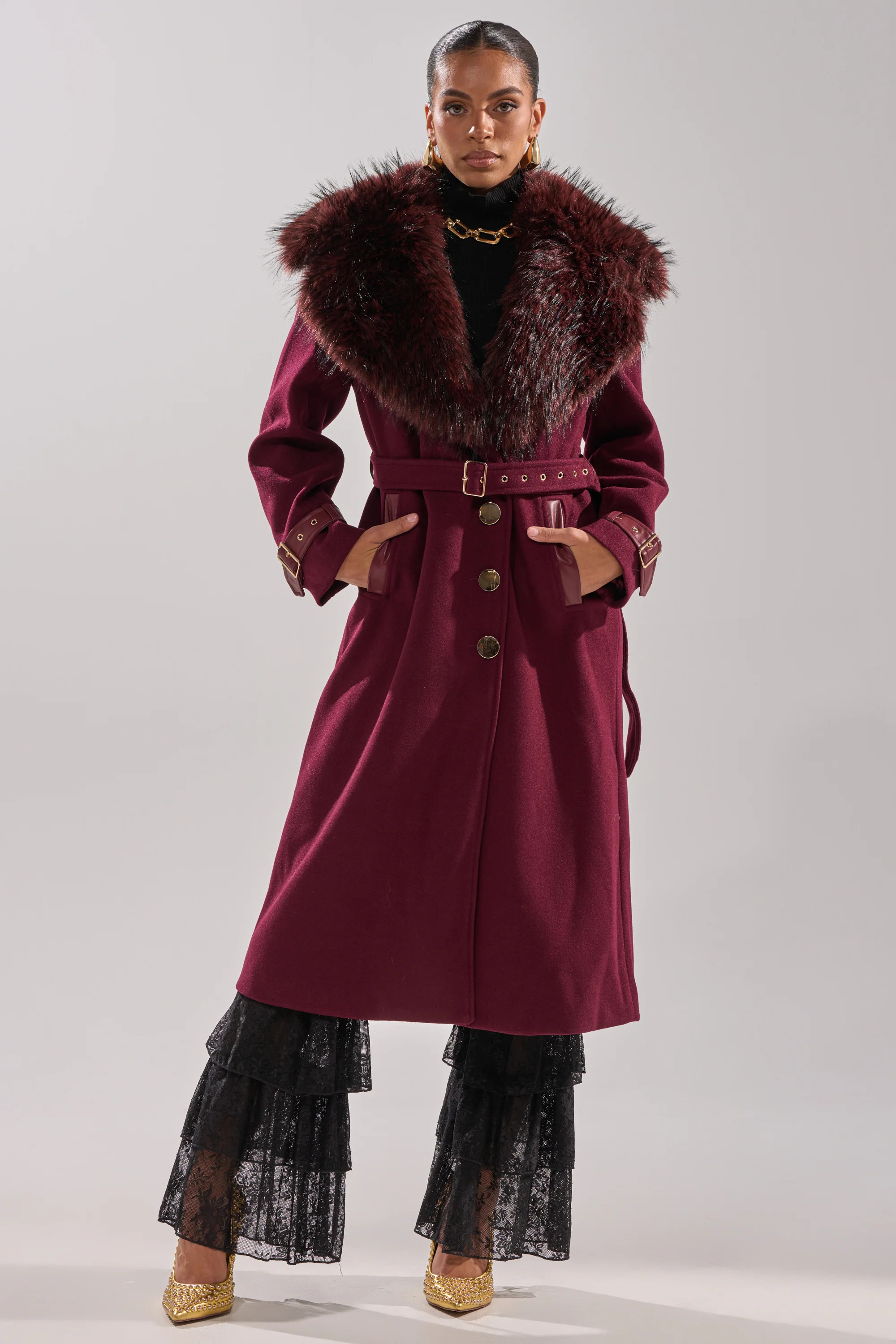 CATALINA FUR COLLAR TRENCH | AKIRA