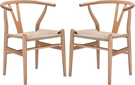 Poly and Bark Weave Modern Wooden Mid-Century Dining Chair, Hemp Seat, Natural (Set of 2) | Amazon (US)