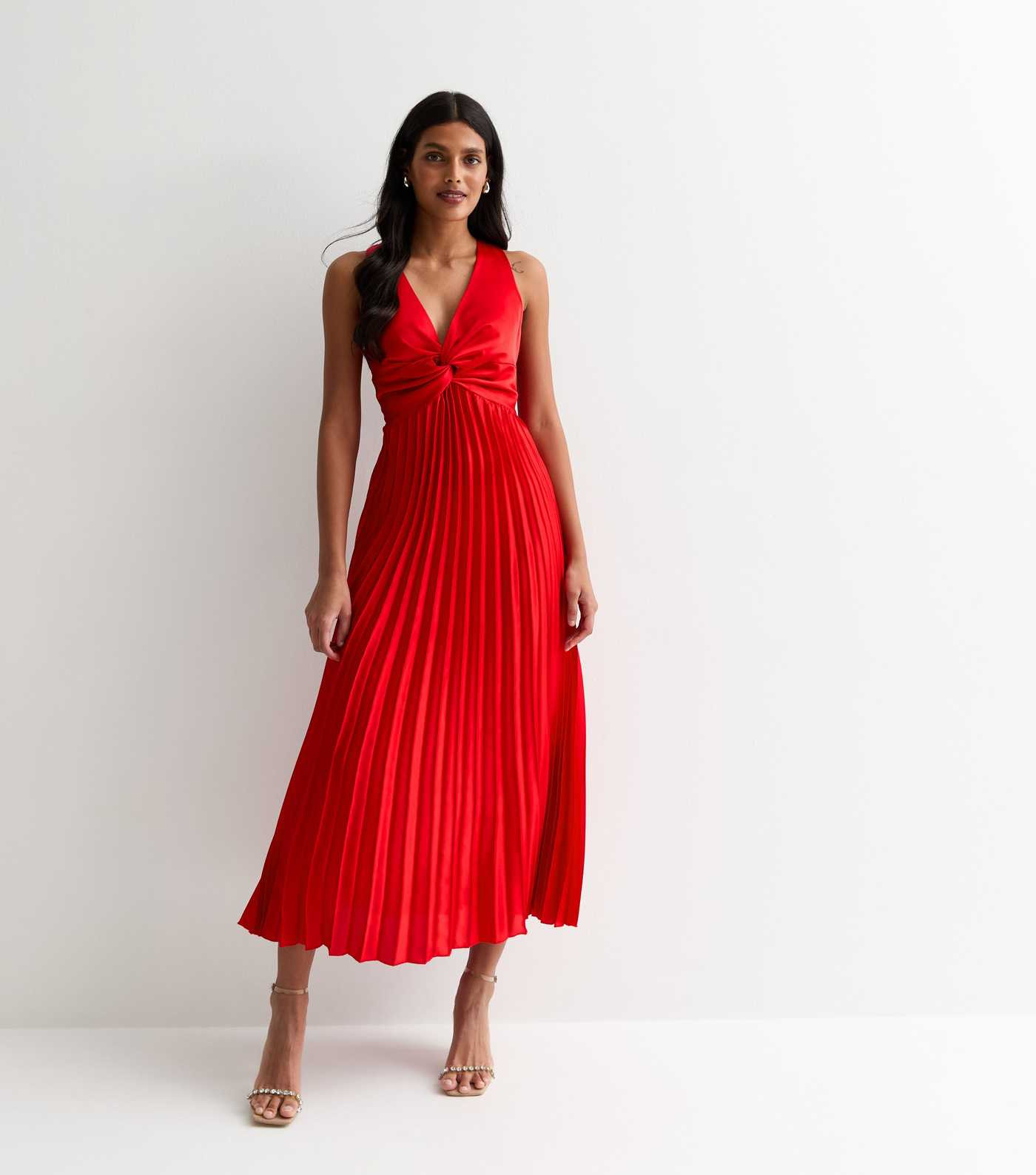 Red Twist Front Pleated Dress | New Look | New Look (UK)