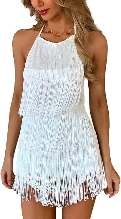 Ella Lust Women Sexy Fringe Dress Jumpsuit - Western Country Concert Outfit | Tie Backless, Tasse... | Amazon (US)