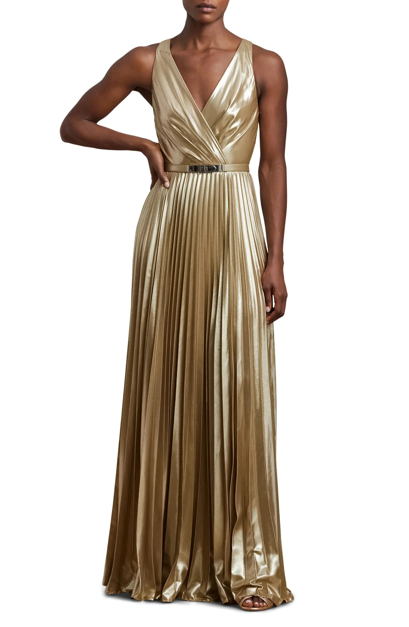 Pleated Metallic Chiffon Gown | Nordstrom