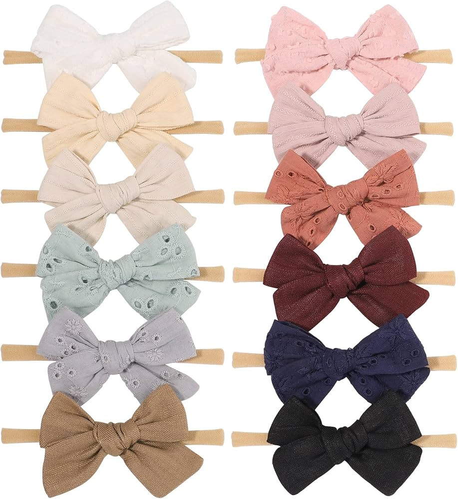 jollybows 12pcs Baby Headband Bows for Girls Newborn Soft Nylon Head Wraps Infant Headwrap Hair A... | Amazon (US)