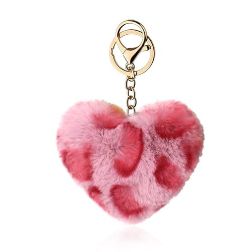 Leopard Heart Plush Keychain for Purse Charms for Handbags Plush Bag Charms for Tote Bags Leopard Print Faux Fur Keychain for Car Keys Backpack Accessories for Women Animal Print Fuzzy Heart Keyring | Amazon (US)
