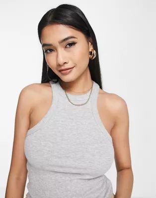 ASOS DESIGN extreme racer ribbed front tank top in gray heather | ASOS (Global)