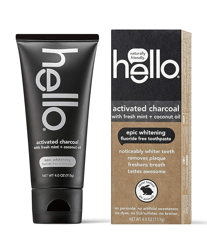 Hello Oral Care Activated Charcoal Teeth Whitening Fluoride Free and SLS Free Toothpaste, 1 Count | Amazon (US)