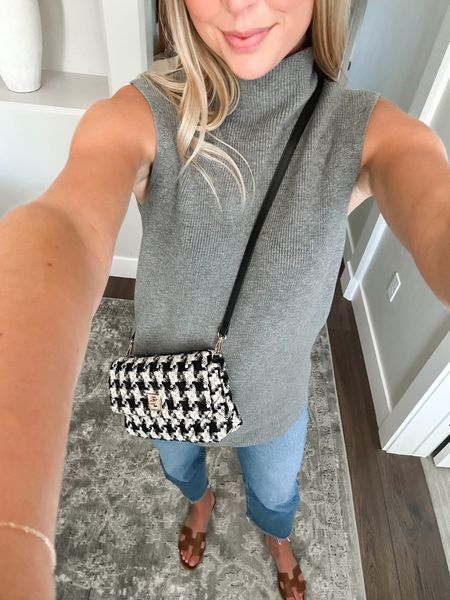 Todays fall #ootd // sweater tank, quilted crossbody, wide leg jeans 

#LTKworkwear