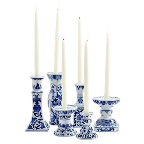 Amelia French Country Blue Floral White Ceramic Candleholder - Set of 6 | Kathy Kuo Home
