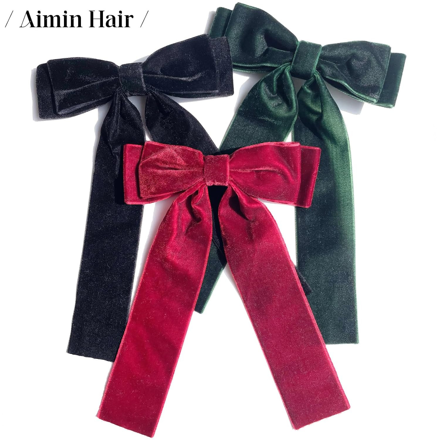 3PCS Velvet Aimin Hair Bows, Large Black Ribbon Hair Clip, Ponytail Hair Ribbon Barrettes, Long T... | Amazon (US)