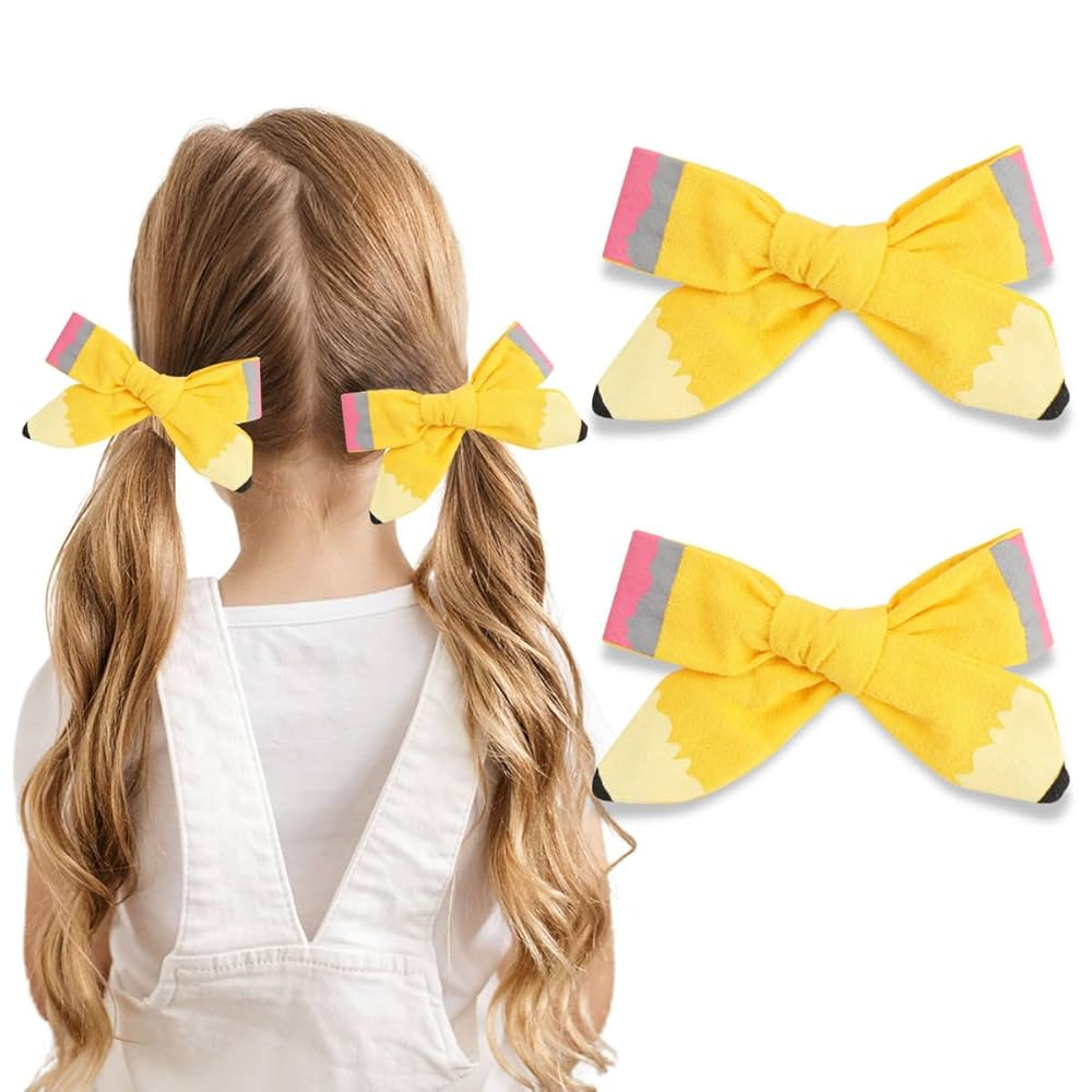 Bow Hair Clips Back to School Hair Bows for Girls Cute Yellow Pencil Clips Hair Bow Barrette Ribb... | Amazon (US)
