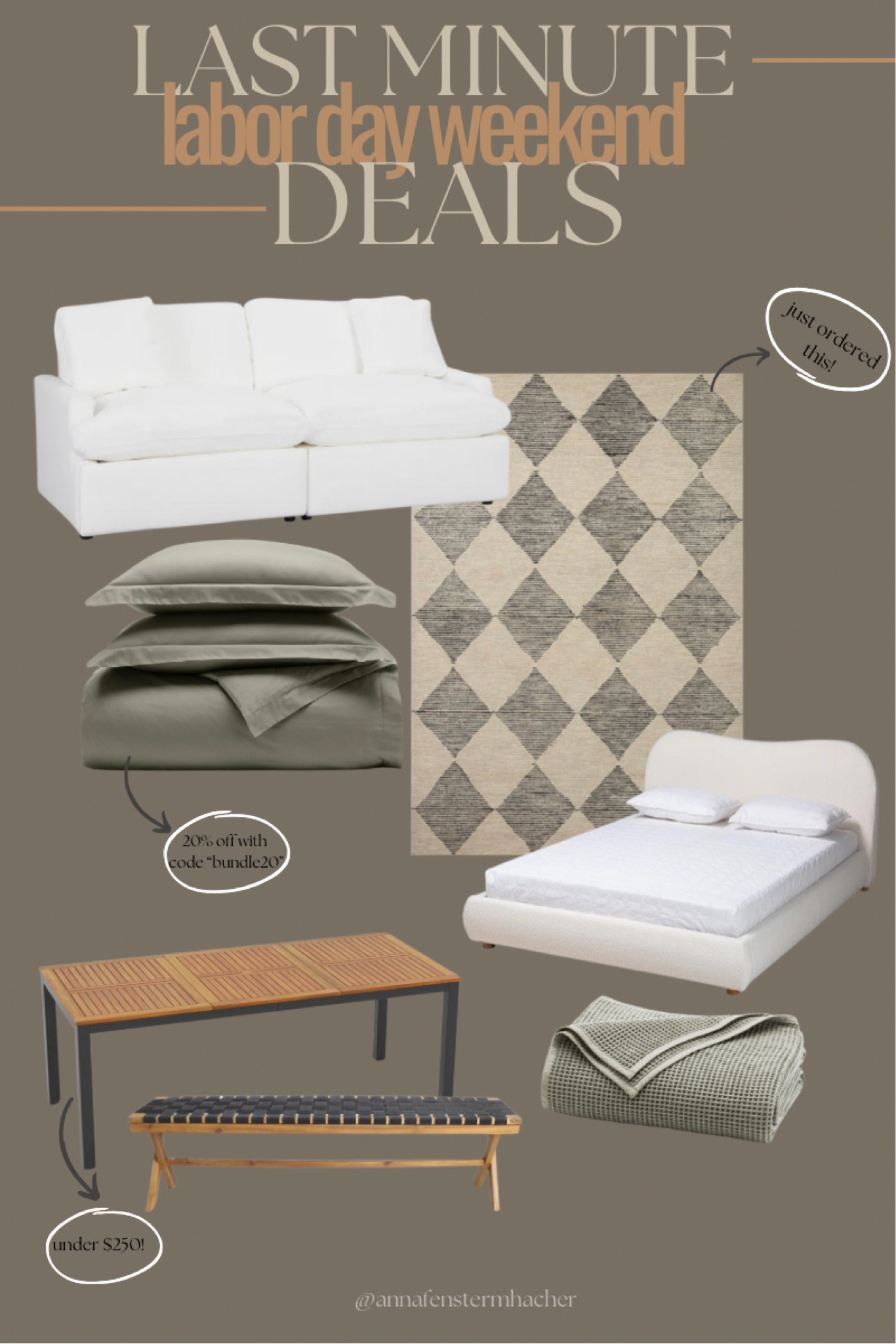 If late night last minute shopping is your thing, these are some Labor Day weekend deals you will not want to miss!! 

Labor Day is a great time to snag those home decor and furniture deals at a great price! 

I personally own everything in this photo, and can attest to the amazing quality 🏡🛌

Boll and branch bedding sets: “bundle20” saves you 20%

If you’re looking for organic modern home decor inspo, this boucle bedframe is perfection. I’ve never seen it on sale. 

The 8 seater outdoor dining table was easy to build and looks gorgeous with the black benches. 

Organic modern home, organic modern decor, organic modern bedroom, neutral home decor, Labor Day sales, outdoor patio furniture on sale

#LTKFallSale #LTKHome #LTKSeasonal