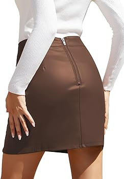 We1Fit Womens Fuax Leather Skirt High Waisted Bodycon Pencil Mini Skirts with Shorts | Amazon (US)