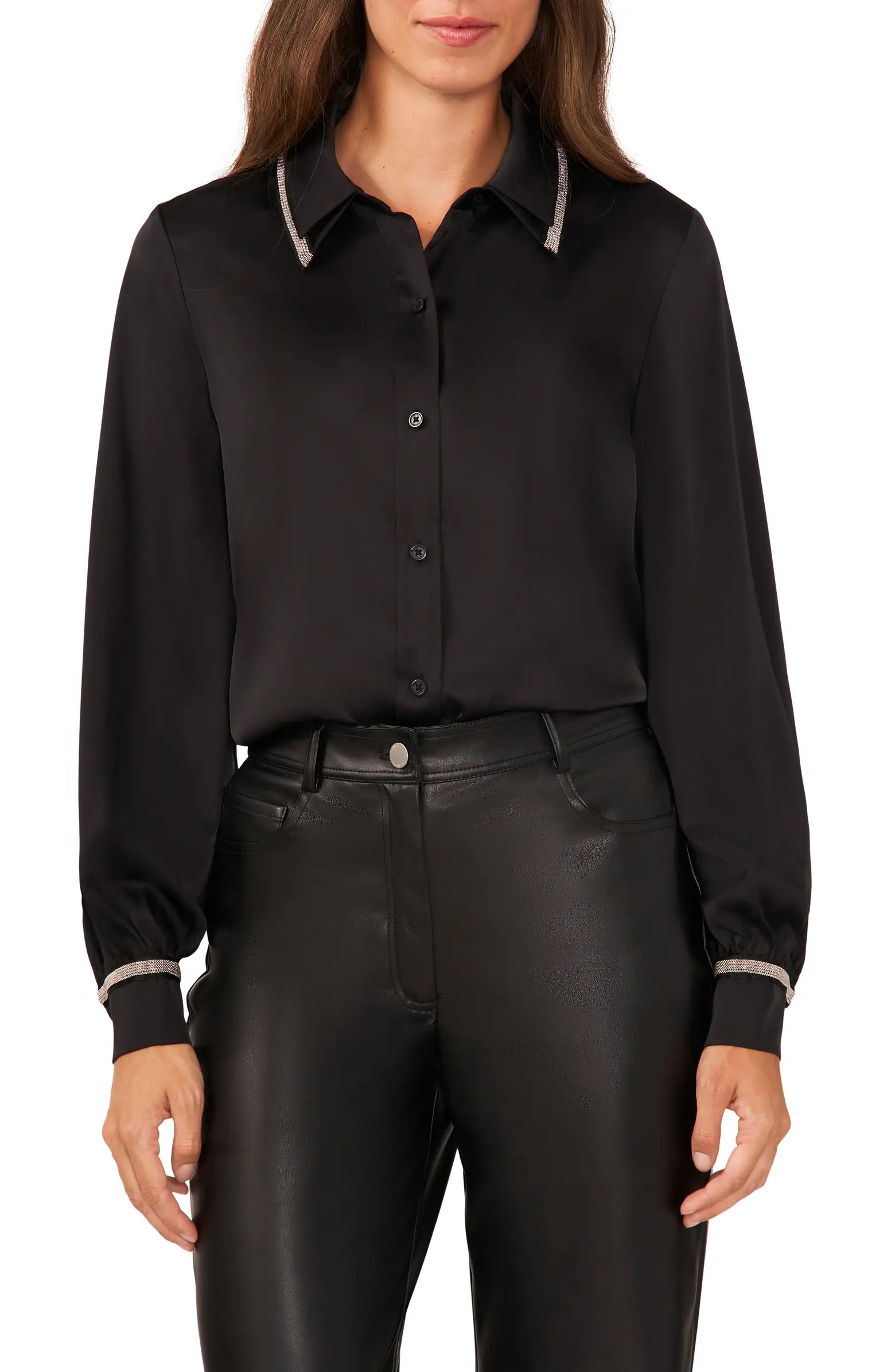 Halogen® Beaded Double Collar Button-Up Shirt | Nordstrom | Nordstrom
