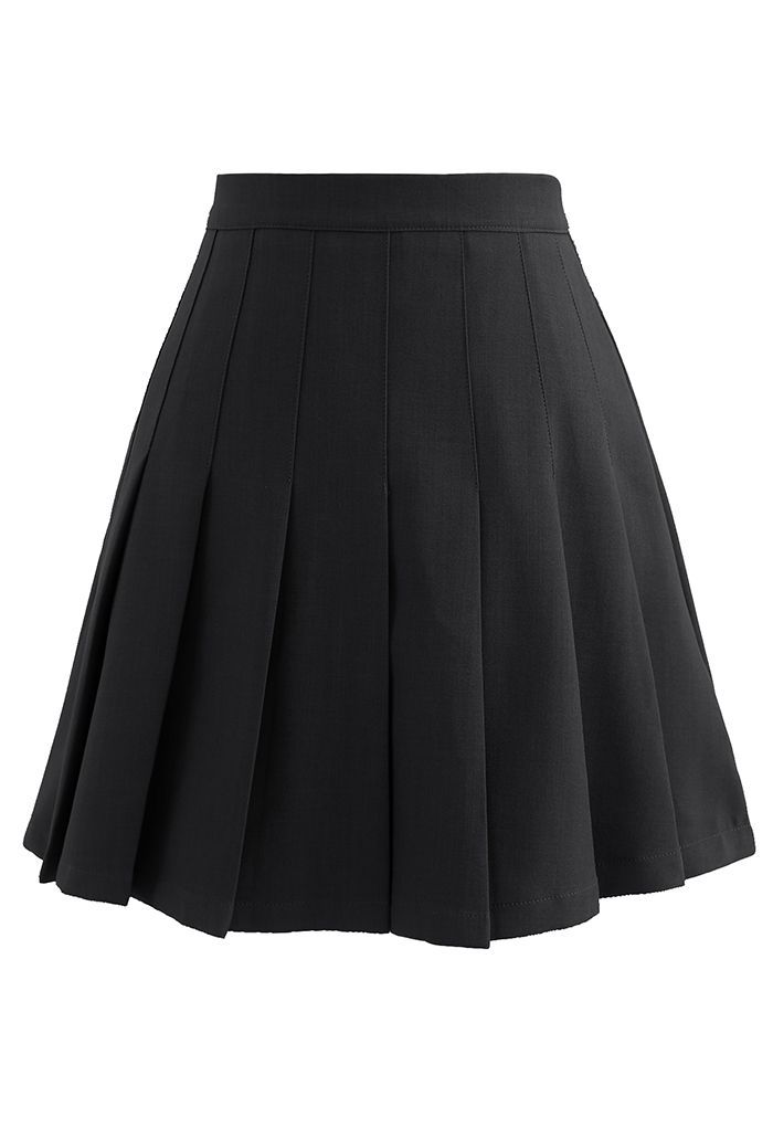 High Waist Pleated Mini Skirt in Black | Chicwish