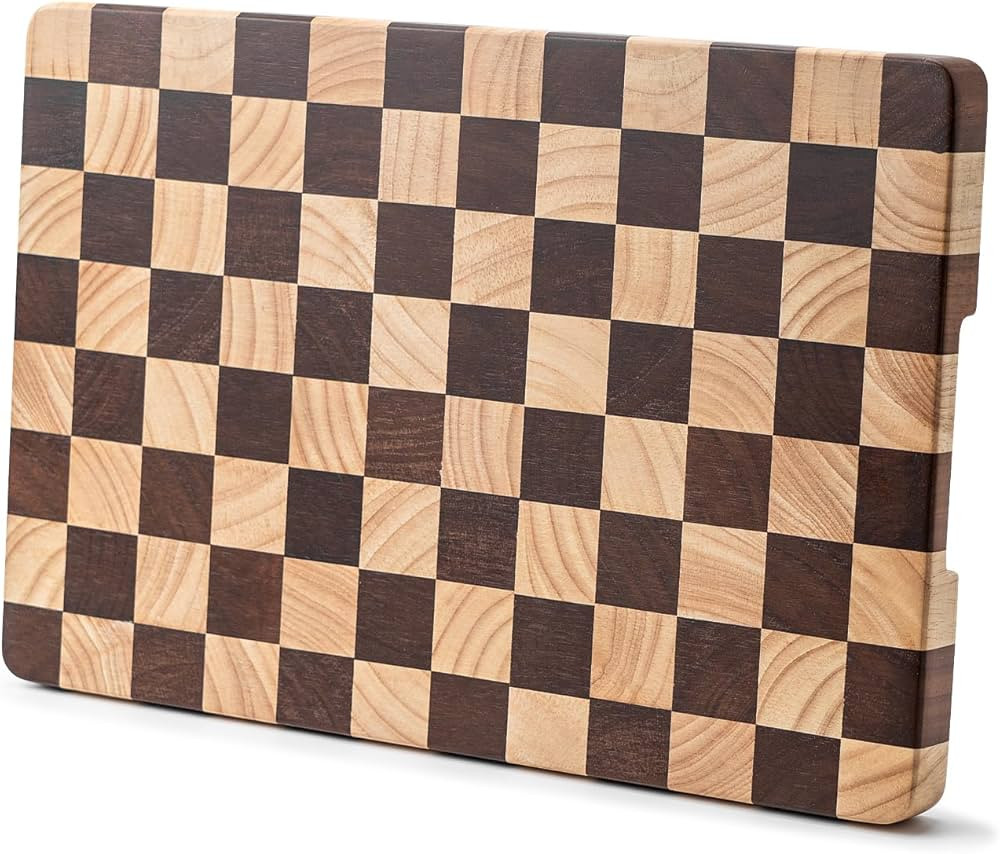 Wood Cutting Board Butcher Block, Wooden Chopping Board with Checkerboard Pattern and Inner Side ... | Amazon (CA)