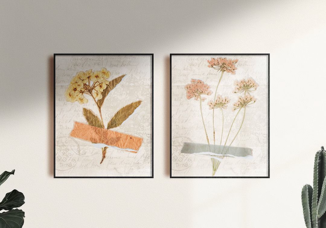 Vintage Pressed Flowers Poster Set of 2  Printable Instant - Etsy | Etsy (US)