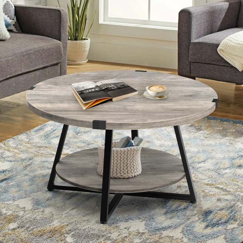 Jahaira Round Coffee Table with 2-Tier Storage Shelves | Wayfair North America