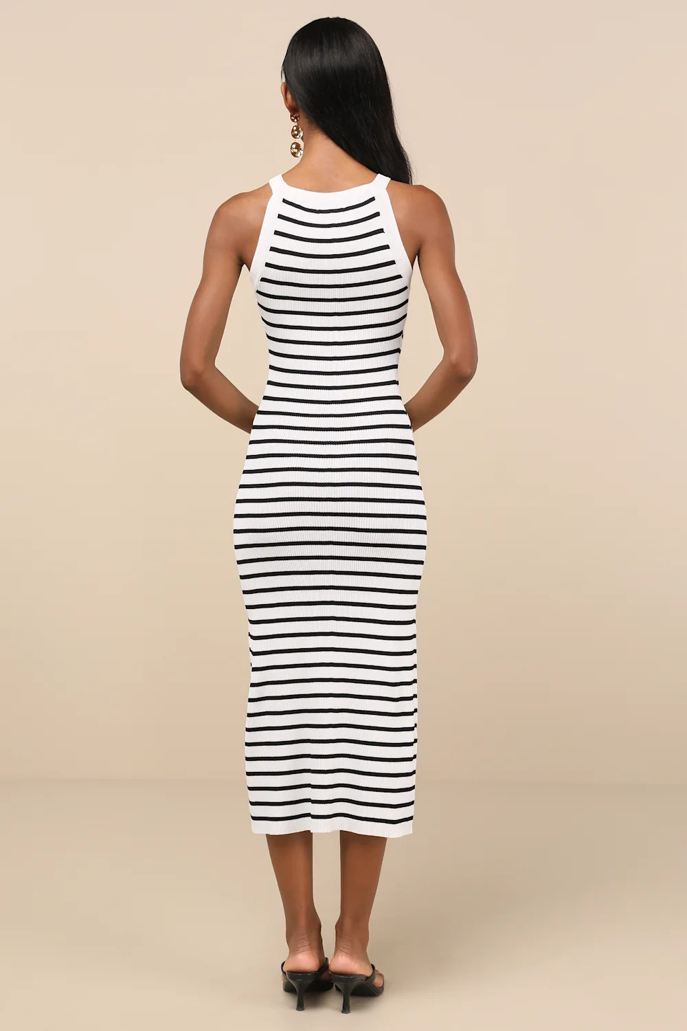 Tove White Striped Ribbed Knit Bodycon Midi Dress | Lulus