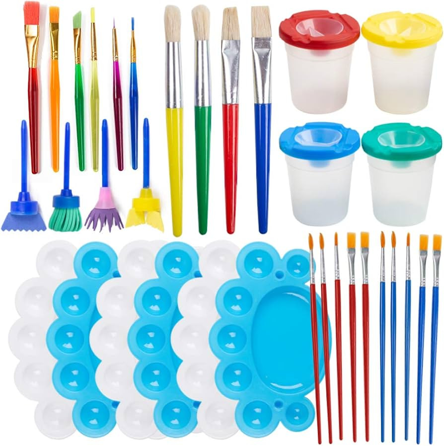 BigOtters Painting Tool Kit, 34Pcs Paint Supplies Include Kids Paint Brushes Paint Cups with Lids... | Amazon (US)
