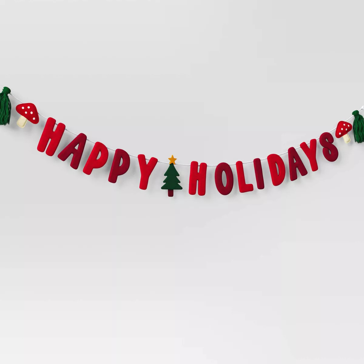 6' Fabric 'Happy Holidays' with Mushrooms and Trees Christmas Decorative Wall Garland Red - Wonde... | Target