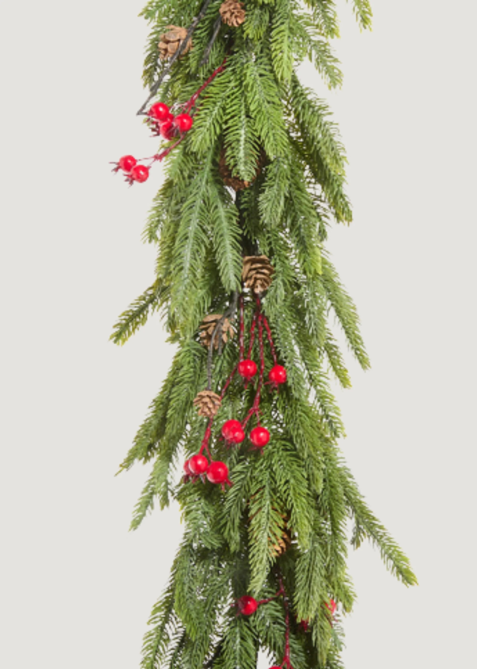 Artificial Winter Norfolk Pine Garland with Red Berries - 72 | Afloral