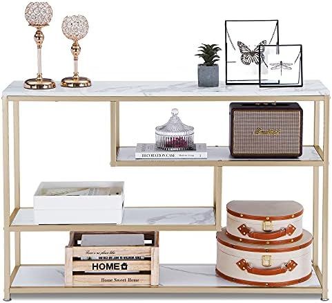 Amazon.com: Ivinta 3-Tier Console Table with Storage, White Entryway Table with Shelves, Gold Sma... | Amazon (US)