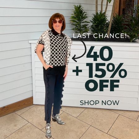 SALE ALERT!!! TALBOTS has a SALE for 40% plus an additional 15% OFF running now!! So of course I ran 🤣 🤣  —  The Lattice Cardigan is a BOGO type deal as you can reverse the Cardigan and turn it inside out to match the print of the black shirt I am wearing.
The black top is now on SALE for $35 🎉🎉 

Spring Outfit - Country Concert Outfit - WorkWear - Travel - SALE 
Summer Outfit - Travel Outfit 

Follow my shop @fashionistanyc on the @shop.LTK app to shop this post and get my exclusive app-only content!

#liketkit 
@shop.ltk
https://liketk.it/4DMr6

#LTKSeasonal #LTKstyletip #LTKfindsunder100 #LTKtravel #LTKsalealert #LTKworkwear #LTKover40