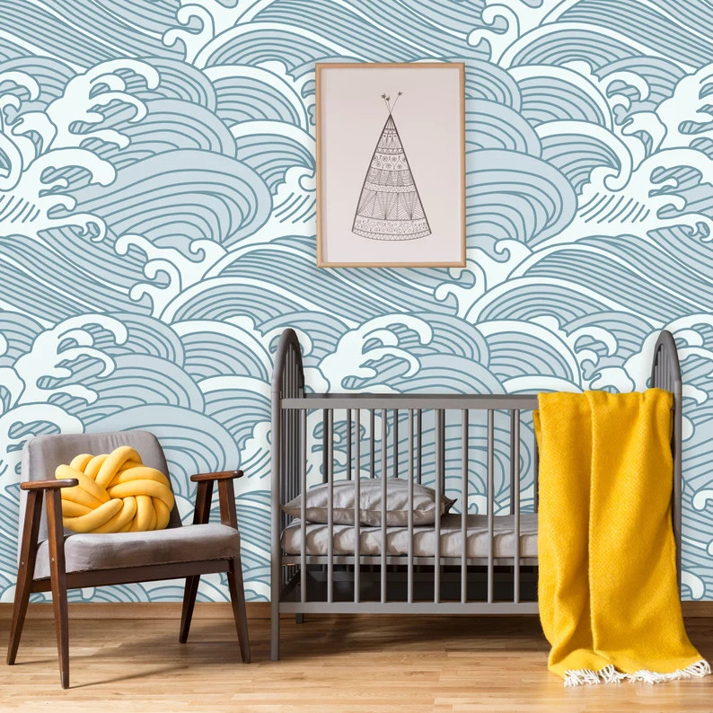 Chinese Waves Peel and Stick Wallpaper  Removable Blue-gray | Etsy | Etsy (US)