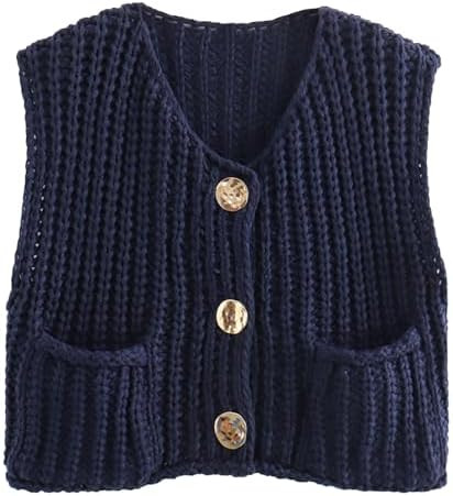 KEOMUD Women's Sleeveless Cropped Knit Cardigan Casual Button Down Crochet Sweater Vest Tops with... | Amazon (US)