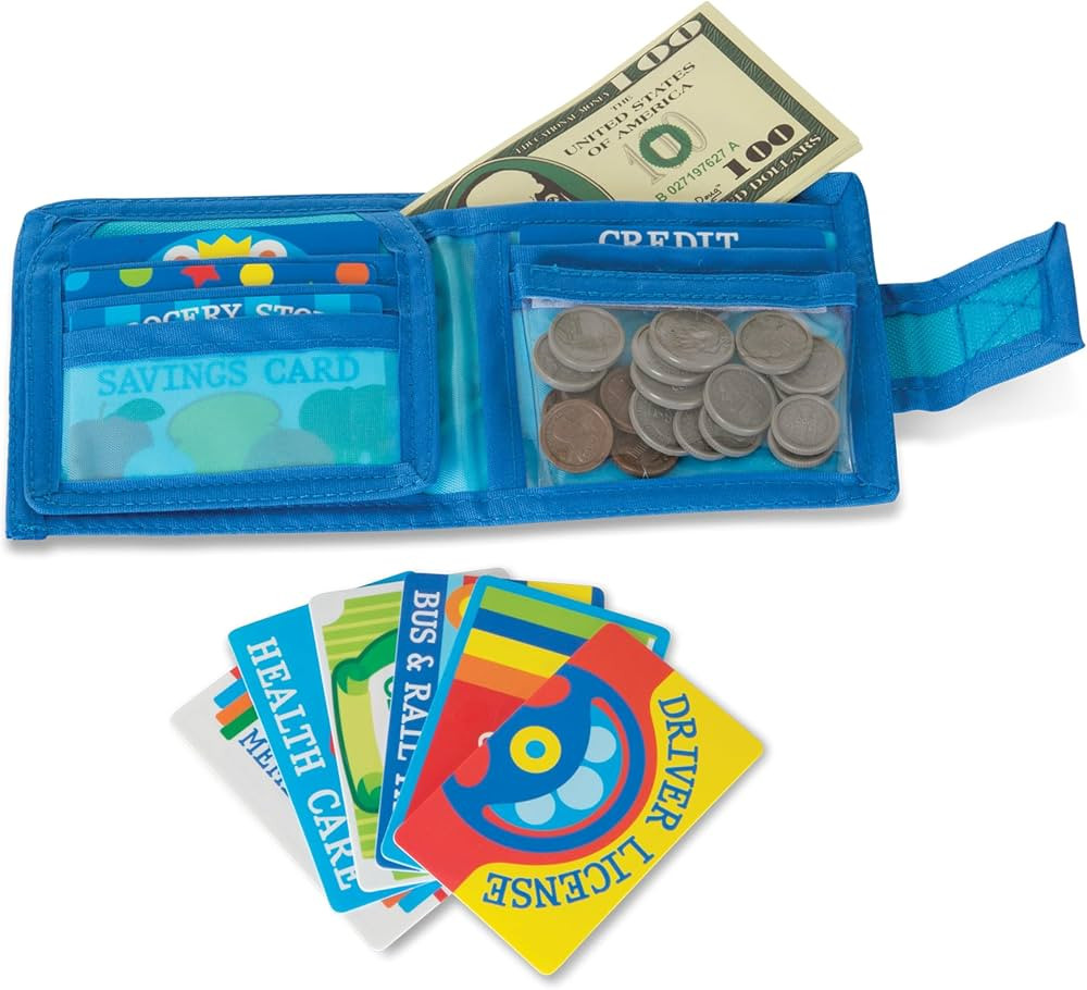 Melissa & Doug Pretend-to-Spend Toy Wallet With Play Money and Cards (45 pcs) , Blue - Shopping T... | Amazon (US)