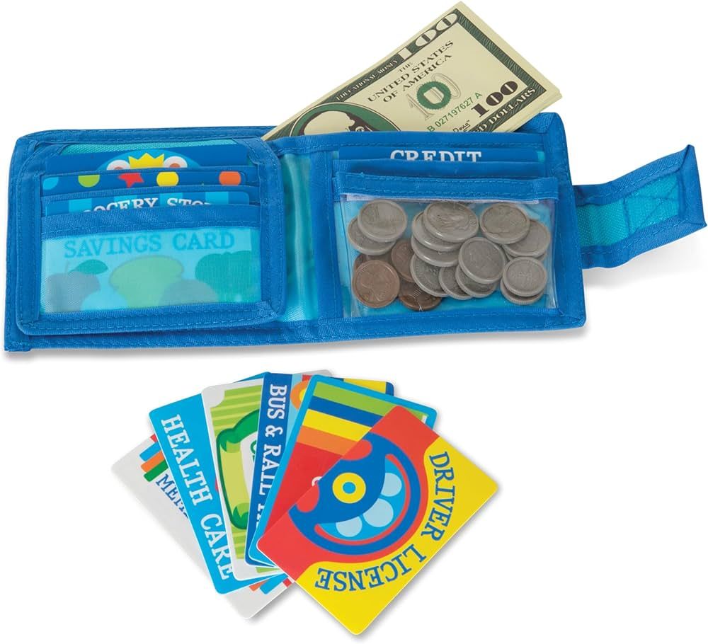 Melissa & Doug Pretend-to-Spend Toy Wallet With Play Money and Cards (45 pcs) , Blue - Shopping T... | Amazon (US)