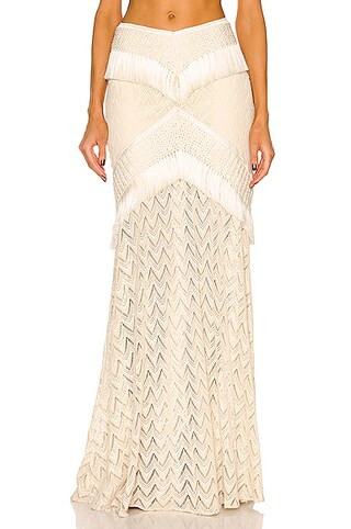 PatBO Fringe Trim Maxi Skirt in Sandstone | FWRD | FWRD 