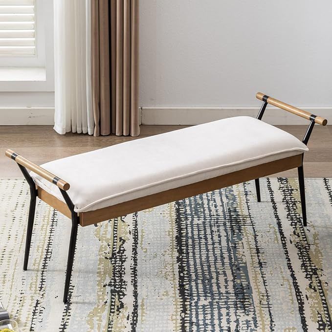 LukeAlon Modern Chenille Entryway Bench, Upholstered End of Bed Bench with Arms Classic Bedroom O... | Amazon (US)