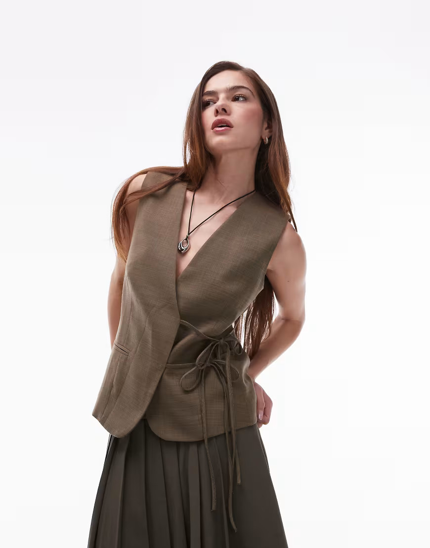 Topshop tie side waistcoat in khaki-Green | ASOS (Global)