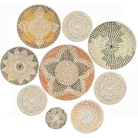 GENSTEUO Wall Basket Decor, Set of 6 Rattan Wall Decor, 13.4'' to 7'' Hanging Woven Wall Basket, Rou | Amazon (US)