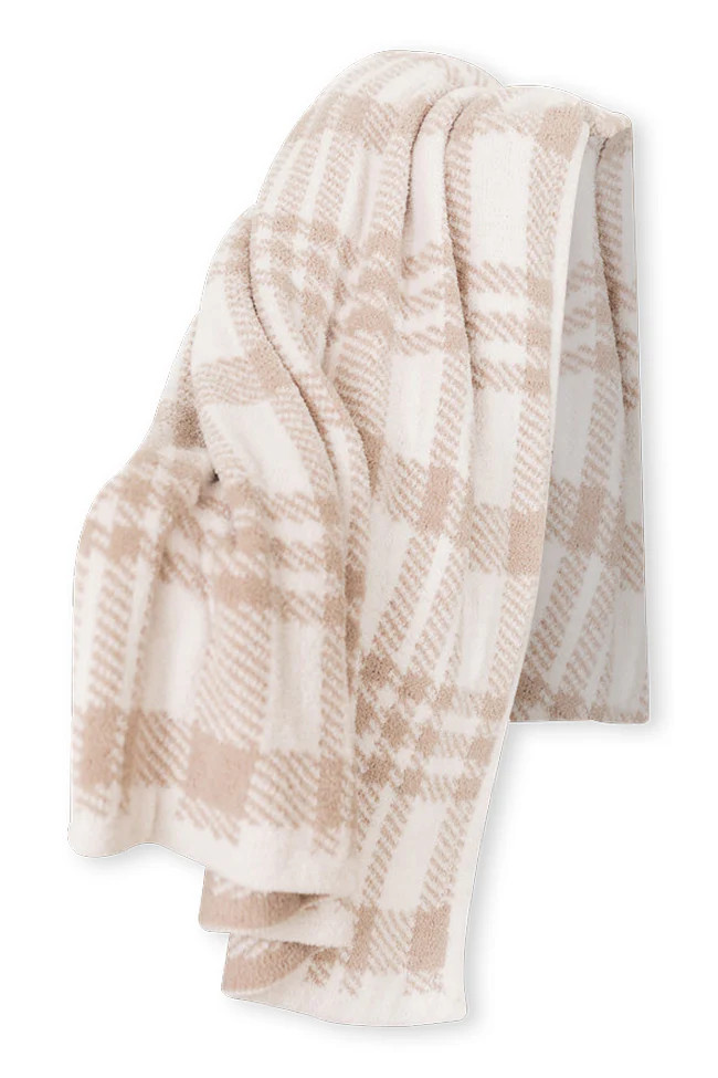 Make Me Believe Taupe Plaid Blanket DOORBUSTER | Pink Lily