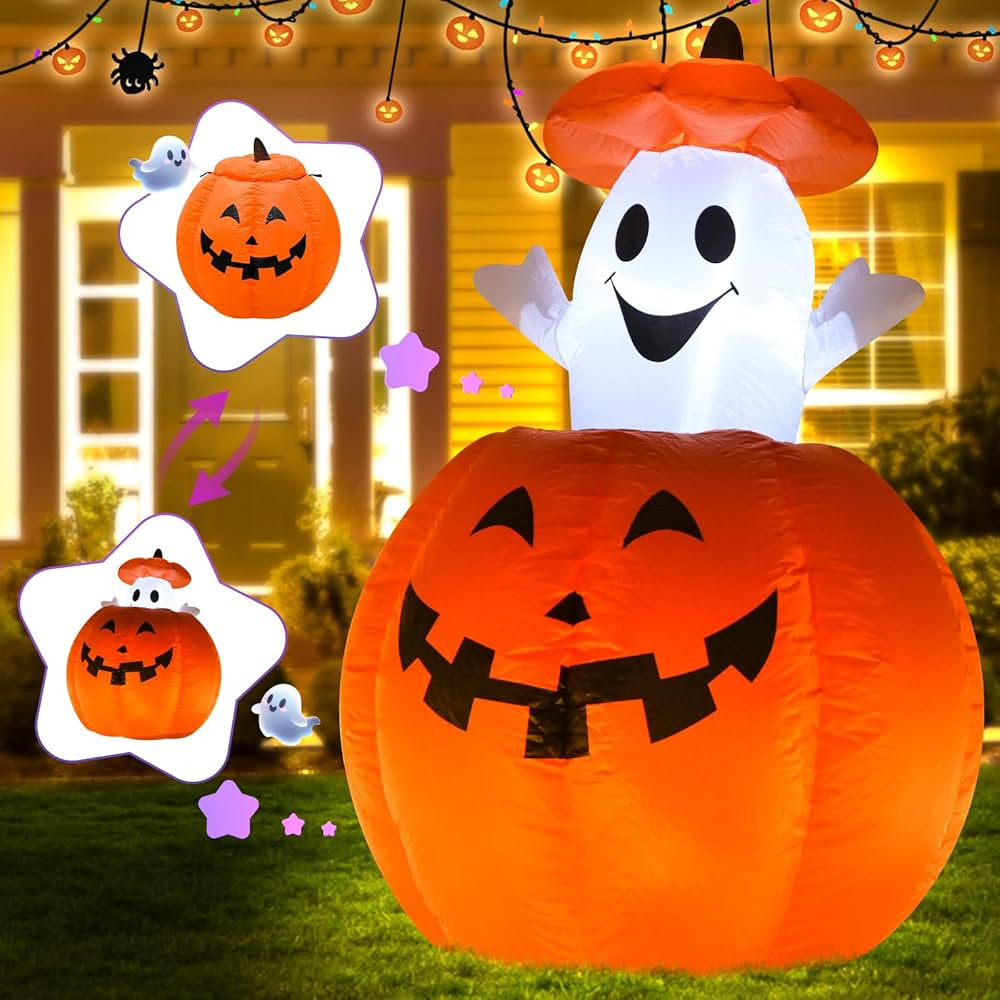 4FT Ghost Pumpkin Halloween Inflatable Decoration Halloween Blow Up Decor with LED Lights Indoor ... | Amazon (US)
