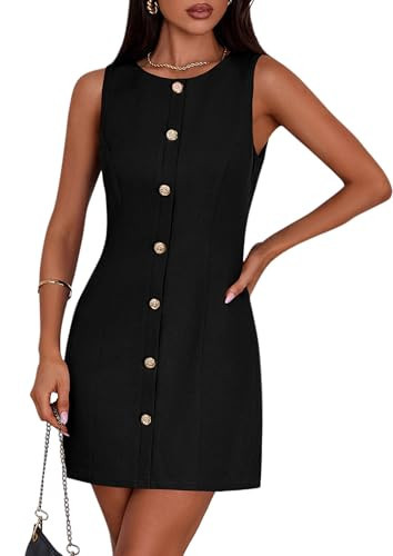 PRETTYGARDEN Work Dresses for Women 2025 Summer Business Formal Short Dress Sleeveless Button Down Elegant Office Outfits (Black,Small) | Amazon (US)