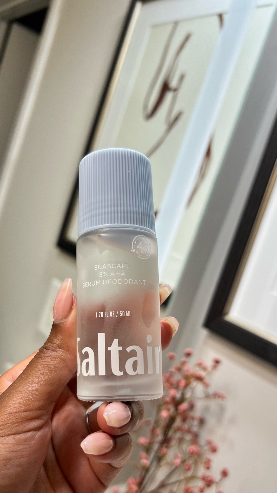 Saltair serum deodorant 5% AHA serum roll on 
My review: 4/5 stars ⭐️ 
I wish the scent was stronger. 
Starting to notice some lighting of underarms 
10/10 stopped sweating and odor i use every other night. Usual deodorant during the day. 
Featuring Mandelic Acid, Lactic & PHA, Niacinamide and Xylitol Esters A natural deodorant alternative, for those sensitive to Salicylic Acid Helps minimize the look of discoloration and ingrowns Acidifies skin to combat odor, exfoliate and smooth Key Notes: Exotic Grapefruit. Ylang Ylang. White Sand.