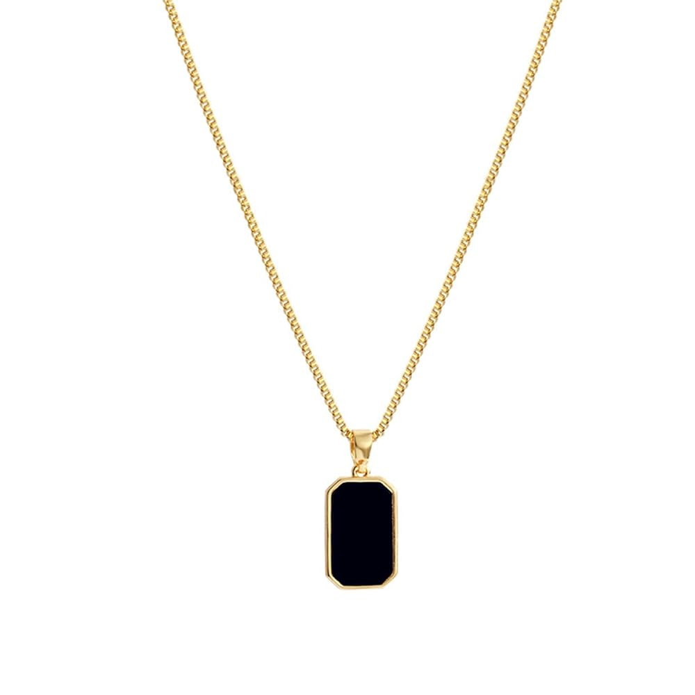 Black Square Onyx Pendant Necklace Gold Plated Vintage Simple Gemstone Rectangle Geometric Small ... | Amazon (US)