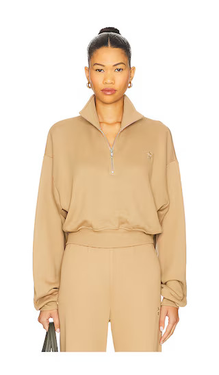 Cropped Half Zip Sweatshirt in Taupe | Revolve Clothing (Global)