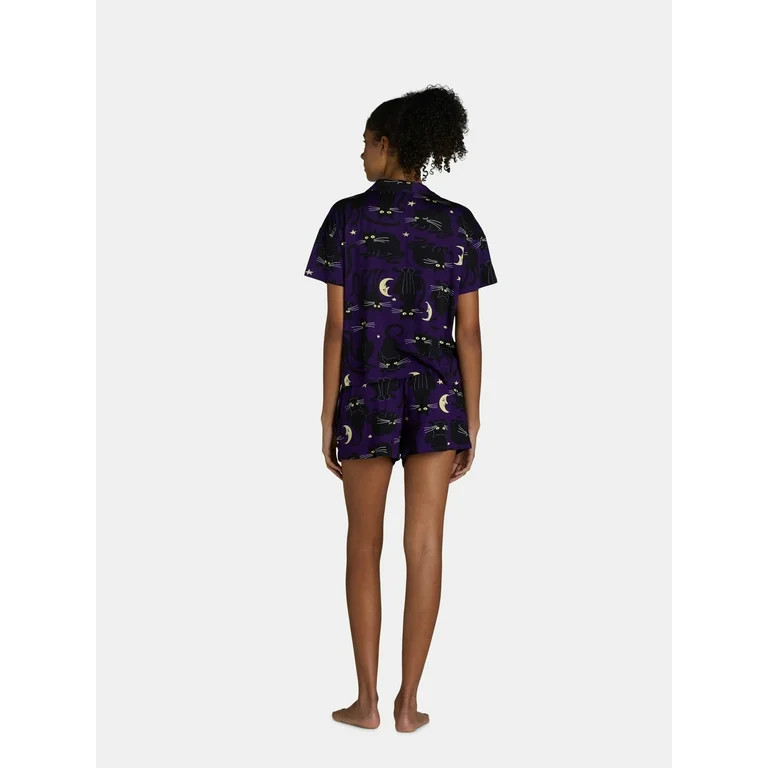Halloween Women’s Black Cat Shorty Pajama Set, 2-Piece, Sizes XS-3X | Walmart (US)